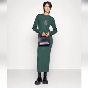 Holzweiler Daria Ribbed-knit Midi Dress In Forest Green